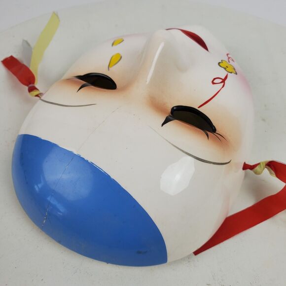 Vintage Circus Clown Ceramic Mask ART 7.5 Inch Taiwan Hand Painted Flower Tears - Picture 4 of 7